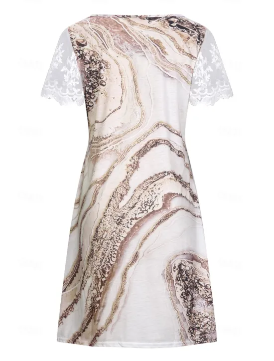 New Women's Normal EU / US Size Midi Dress Long Sleeve Boho Dress Sundress Elegant Dress Elegant Bohemia Tropical Lace Sleeve Party Daily Date Loose Fit Floral Marble Short Sleeve V Neck Light Pink White Women Floral Dresses|Spring Dresses