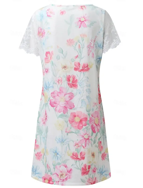New Women's Normal EU / US Size Midi Dress Long Sleeve Boho Dress Sundress Elegant Dress Elegant Bohemia Tropical Lace Sleeve Party Daily Date Loose Fit Floral Marble Short Sleeve V Neck Light Pink White Women Floral Dresses|Spring Dresses