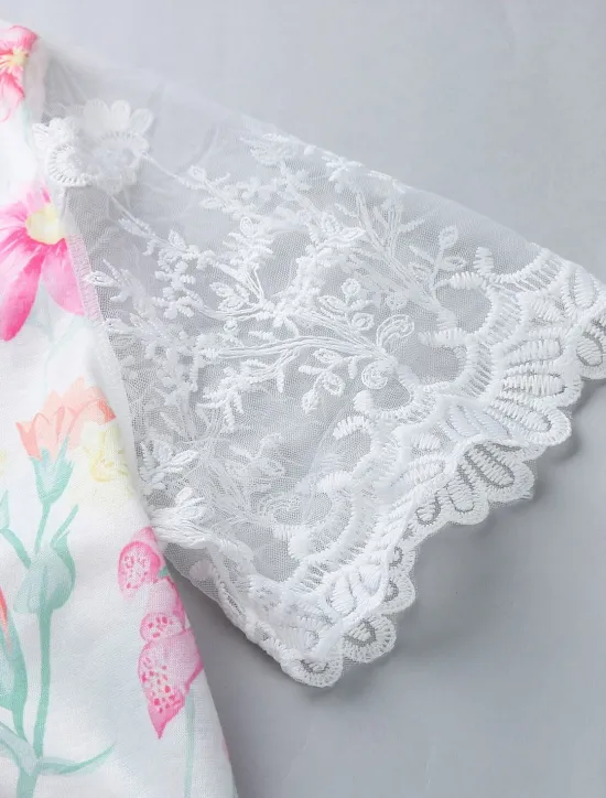 New Women's Normal EU / US Size Midi Dress Long Sleeve Boho Dress Sundress Elegant Dress Elegant Bohemia Tropical Lace Sleeve Party Daily Date Loose Fit Floral Marble Short Sleeve V Neck Light Pink White Women Floral Dresses|Spring Dresses