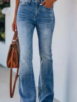 Women's Normal Jeans Vintage Streetwear Full Length High Waist Solid Color Pocket Comfy Breathable Soft Micro-elastic Office / Career Casual Spring & Fall Regular Fit Women Pants