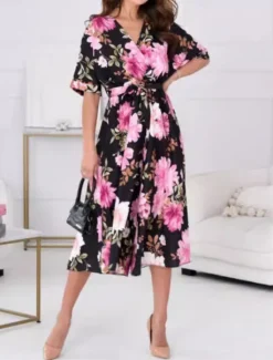 Hot Women's Normal Jumpsuit Active Floral Half Sleeve V Neck High Waist Vacation Daily Regular Fit Summer Women Spring Dresses|Jumpsuits