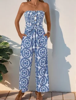 Best Women's Normal Jumpsuit Active Floral Sleeveless Strapless Backless Pocket Vacation Daily Regular Fit Summer Women Jumpsuits