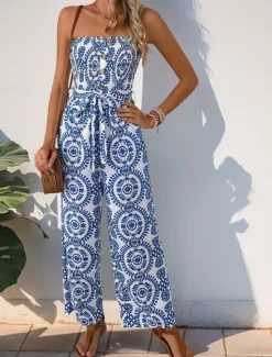 Best Women's Normal Jumpsuit Active Floral Sleeveless Strapless Backless Pocket Vacation Daily Regular Fit Summer Women Jumpsuits
