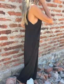 Online Women's Normal Jumpsuit Active Solid Color Sleeveless U Neck Buttons Pocket Vacation Daily Regular Fit Black White Blue Summer Women Jumpsuits
