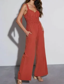 Sale Women's Normal Jumpsuit Active Solid Color Sleeveless V Neck Backless Pocket Vacation Daily Regular Fit Summer Women Jumpsuits