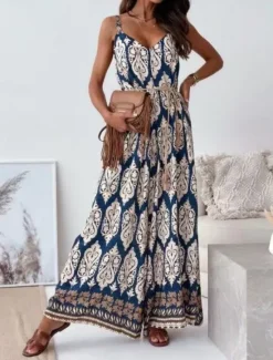 Best Women's Normal Jumpsuit Active Graphic Sleeveless Wide Leg V Neck High Waist Vacation Daily Regular Fit Navy Blue Blue Apricot Summer Women Jumpsuits|Graphic Jumpsuit