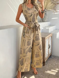 Discount Women's Normal Jumpsuit Active Graphic Sleeveless Wide Leg U Neck High Waist Vacation Daily Regular Fit Black Red Green Summer Women Jumpsuits|Graphic Jumpsuit