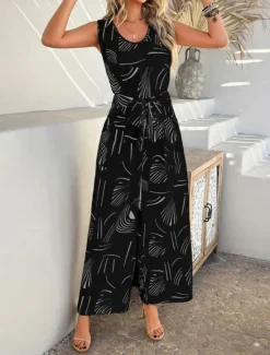 Discount Women's Normal Jumpsuit Active Graphic Sleeveless Wide Leg U Neck High Waist Vacation Daily Regular Fit Black Red Green Summer Women Jumpsuits|Graphic Jumpsuit