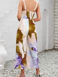 Sale Women's Normal Jumpsuit Active Floral Sleeveless V Neck High Waist Vacation Daily Regular Fit Purple Orange Summer Women Jumpsuits