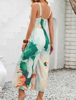 Sale Women's Normal Jumpsuit Active Floral Sleeveless V Neck High Waist Vacation Daily Regular Fit Purple Orange Summer Women Jumpsuits