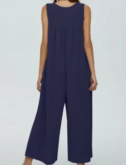 Best Women's Normal Jumpsuit Active Solid Color Sleeveless U Neck Buttons Pocket Vacation Daily Regular Fit Black Navy Blue Blue Summer Women Jumpsuits