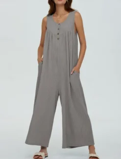 Best Women's Normal Jumpsuit Active Solid Color Sleeveless U Neck Buttons Pocket Vacation Daily Regular Fit Black Navy Blue Blue Summer Women Jumpsuits
