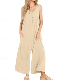 Best Women's Normal Jumpsuit Active Solid Color Sleeveless U Neck Buttons Pocket Vacation Daily Regular Fit Black Navy Blue Blue Summer Women Jumpsuits
