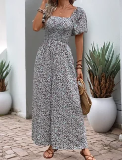 Sale Women's Normal Jumpsuit Active Floral Short Sleeve Square Neck Pocket High Waist Vacation Daily Regular Fit Pink Blue Summer Women Jumpsuits