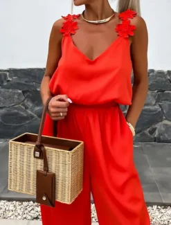 Best Women's Normal Jumpsuit Active Solid Color Sleeveless V Neck Pocket Vacation Daily Regular Fit Black White Red Summer Women Jumpsuits