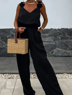 Best Women's Normal Jumpsuit Active Solid Color Sleeveless V Neck Pocket Vacation Daily Regular Fit Black White Red Summer Women Jumpsuits