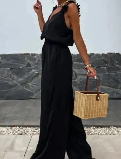 Best Women's Normal Jumpsuit Active Solid Color Sleeveless V Neck Pocket Vacation Daily Regular Fit Black White Red Summer Women Jumpsuits