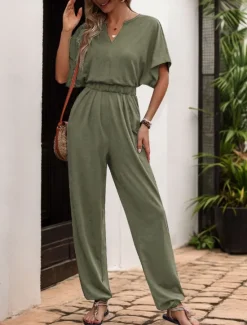 Hot Women's Normal Jumpsuit Active Solid Color Sleeveless V Neck High Waist Vacation Daily Regular Fit Black Wine Blue Summer Women Jumpsuits