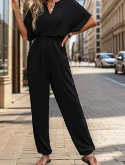 Hot Women's Normal Jumpsuit Active Solid Color Sleeveless V Neck High Waist Vacation Daily Regular Fit Black Wine Blue Summer Women Jumpsuits