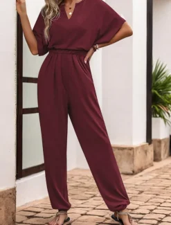 Hot Women's Normal Jumpsuit Active Solid Color Sleeveless V Neck High Waist Vacation Daily Regular Fit Black Wine Blue Summer Women Jumpsuits