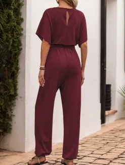 Hot Women's Normal Jumpsuit Active Solid Color Sleeveless V Neck High Waist Vacation Daily Regular Fit Black Wine Blue Summer Women Jumpsuits