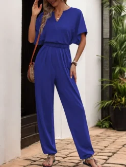 Hot Women's Normal Jumpsuit Active Solid Color Sleeveless V Neck High Waist Vacation Daily Regular Fit Black Wine Blue Summer Women Jumpsuits