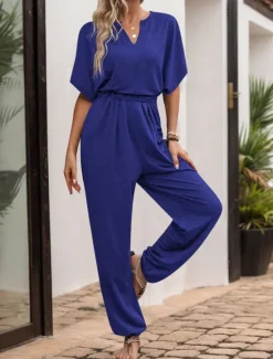 Hot Women's Normal Jumpsuit Active Solid Color Sleeveless V Neck High Waist Vacation Daily Regular Fit Black Wine Blue Summer Women Jumpsuits