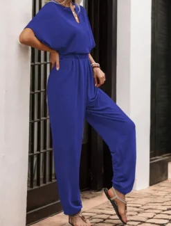 Hot Women's Normal Jumpsuit Active Solid Color Sleeveless V Neck High Waist Vacation Daily Regular Fit Black Wine Blue Summer Women Jumpsuits