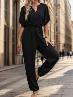 Hot Women's Normal Jumpsuit Active Solid Color Sleeveless V Neck High Waist Vacation Daily Regular Fit Black Wine Blue Summer Women Jumpsuits