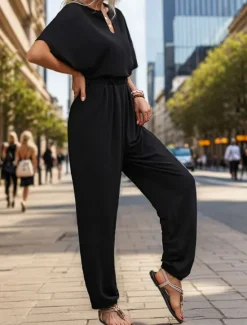 Hot Women's Normal Jumpsuit Active Solid Color Sleeveless V Neck High Waist Vacation Daily Regular Fit Black Wine Blue Summer Women Jumpsuits