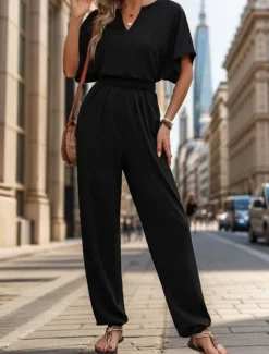 Hot Women's Normal Jumpsuit Active Solid Color Sleeveless V Neck High Waist Vacation Daily Regular Fit Black Wine Blue Summer Women Jumpsuits