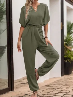 Hot Women's Normal Jumpsuit Active Solid Color Sleeveless V Neck High Waist Vacation Daily Regular Fit Black Wine Blue Summer Women Jumpsuits