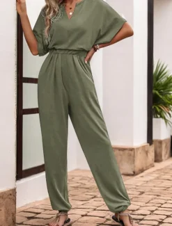 Hot Women's Normal Jumpsuit Active Solid Color Sleeveless V Neck High Waist Vacation Daily Regular Fit Black Wine Blue Summer Women Jumpsuits