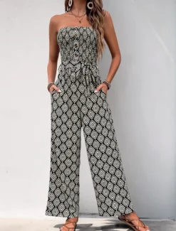 Women's Normal Jumpsuit Active Solid Color Sleeveless Strapless Pocket High Waist Vacation Daily Regular Fit Summer Women Jumpsuits