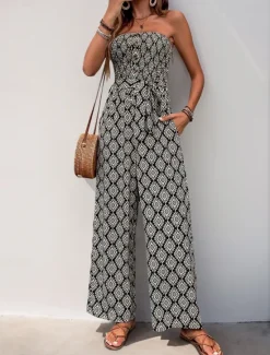 Women's Normal Jumpsuit Active Solid Color Sleeveless Strapless Pocket High Waist Vacation Daily Regular Fit Summer Women Jumpsuits