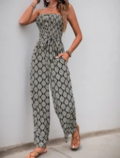 Women's Normal Jumpsuit Active Solid Color Sleeveless Strapless Pocket High Waist Vacation Daily Regular Fit Summer Women Jumpsuits