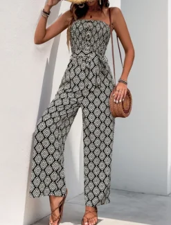 Women's Normal Jumpsuit Active Solid Color Sleeveless Strapless Pocket High Waist Vacation Daily Regular Fit Summer Women Jumpsuits