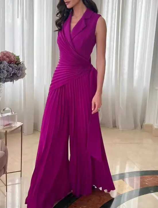 Discount Women's Normal Jumpsuit Active Solid Color Sleeveless Shirt Collar High Waist Vacation Daily Regular Fit Blue Purple Summer Women Jumpsuits