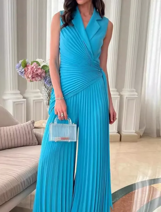 Discount Women's Normal Jumpsuit Active Solid Color Sleeveless Shirt Collar High Waist Vacation Daily Regular Fit Blue Purple Summer Women Jumpsuits