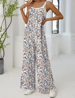 Outlet Women's Normal Jumpsuit Active Floral Sleeveless Wide Leg Round Neck Pocket High Waist Vacation Daily Regular Fit Yellow Pink Army Green Summer Women Graphic Jumpsuit