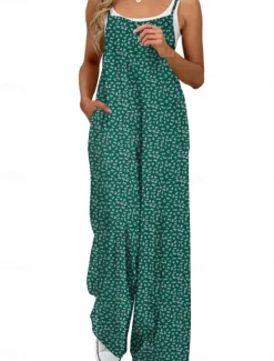 Outlet Women's Normal Jumpsuit Active Floral Sleeveless Wide Leg Round Neck Pocket High Waist Vacation Daily Regular Fit Yellow Pink Army Green Summer Women Graphic Jumpsuit