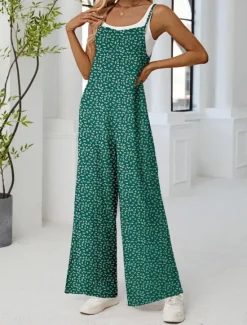 Outlet Women's Normal Jumpsuit Active Floral Sleeveless Wide Leg Round Neck Pocket High Waist Vacation Daily Regular Fit Yellow Pink Army Green Summer Women Graphic Jumpsuit