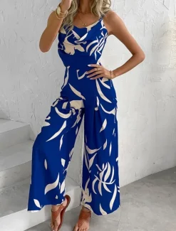 Outlet Women's Normal Jumpsuit Active Graphic Sleeveless V Neck High Waist Backless Vacation Daily Regular Fit Black Pink Blue Summer Women Jumpsuits|Graphic Jumpsuit