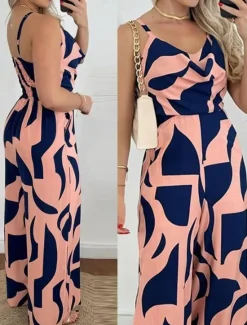 Outlet Women's Normal Jumpsuit Active Graphic Sleeveless V Neck High Waist Backless Vacation Daily Regular Fit Black Pink Blue Summer Women Jumpsuits|Graphic Jumpsuit