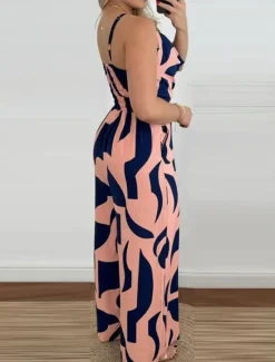 Outlet Women's Normal Jumpsuit Active Graphic Sleeveless V Neck High Waist Backless Vacation Daily Regular Fit Black Pink Blue Summer Women Jumpsuits|Graphic Jumpsuit