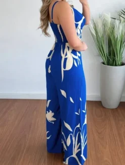 Outlet Women's Normal Jumpsuit Active Graphic Sleeveless V Neck High Waist Backless Vacation Daily Regular Fit Black Pink Blue Summer Women Jumpsuits|Graphic Jumpsuit