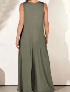Women's Normal Jumpsuit Active Solid Color Sleeveless V Neck High Waist Vacation Street Loose Fit Red Green Summer Women Jumpsuits