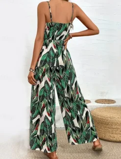 Online Women's Normal Jumpsuit Active Floral Sleeveless V Neck Backless High Waist Vacation Daily Regular Fit Summer Women Graphic Jumpsuit