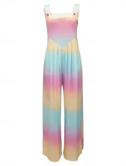 Clearance Women's Normal Jumpsuit Dungarees Casual Tie Dye Sleeveless Square Neck Pocket Print Street Daily Regular Fit Black Pink Blue Summer Women Overalls