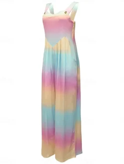 Clearance Women's Normal Jumpsuit Dungarees Casual Tie Dye Sleeveless Square Neck Pocket Print Street Daily Regular Fit Black Pink Blue Summer Women Overalls